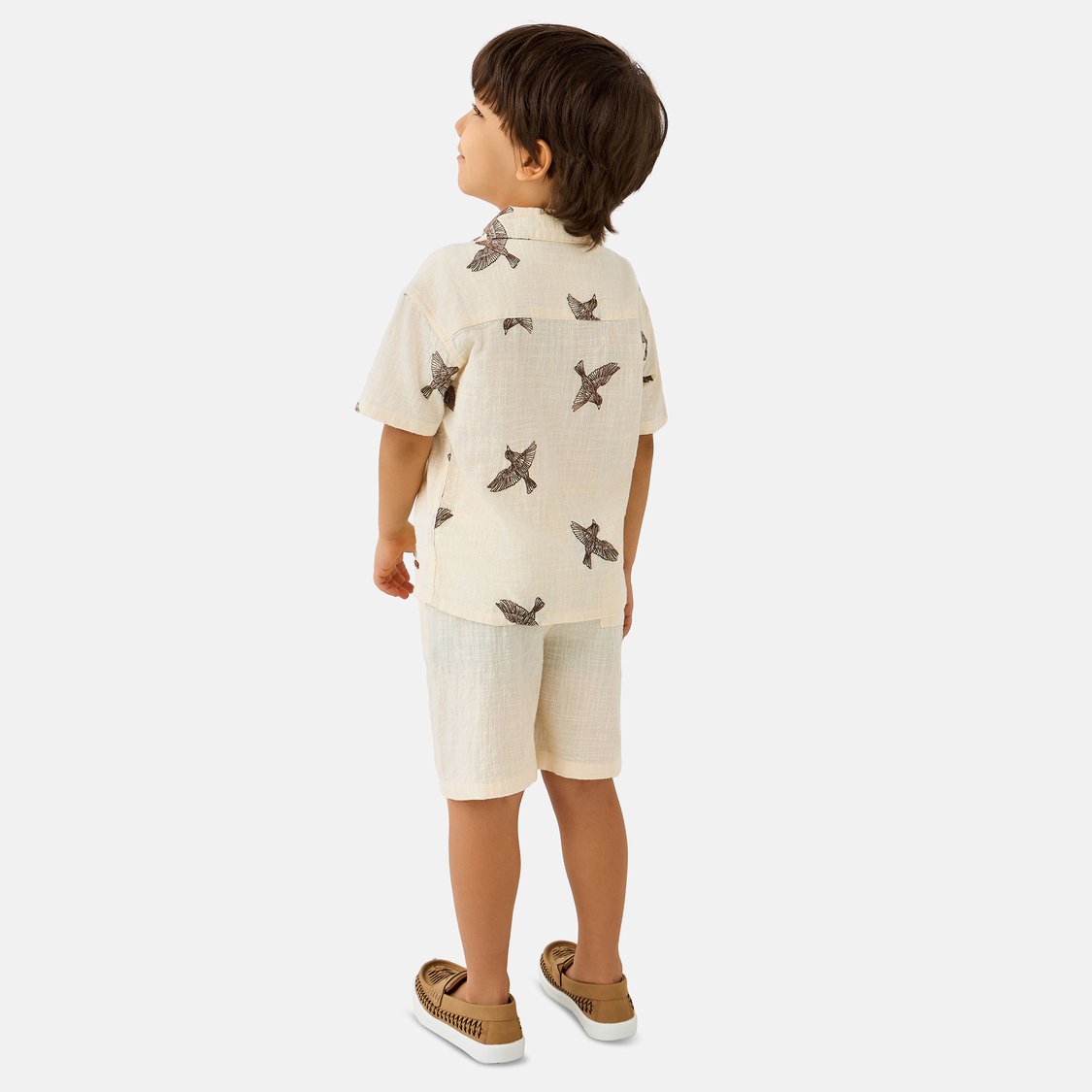 Juniors Bird Embroidered Collared Neck Shirt and Shorts Set