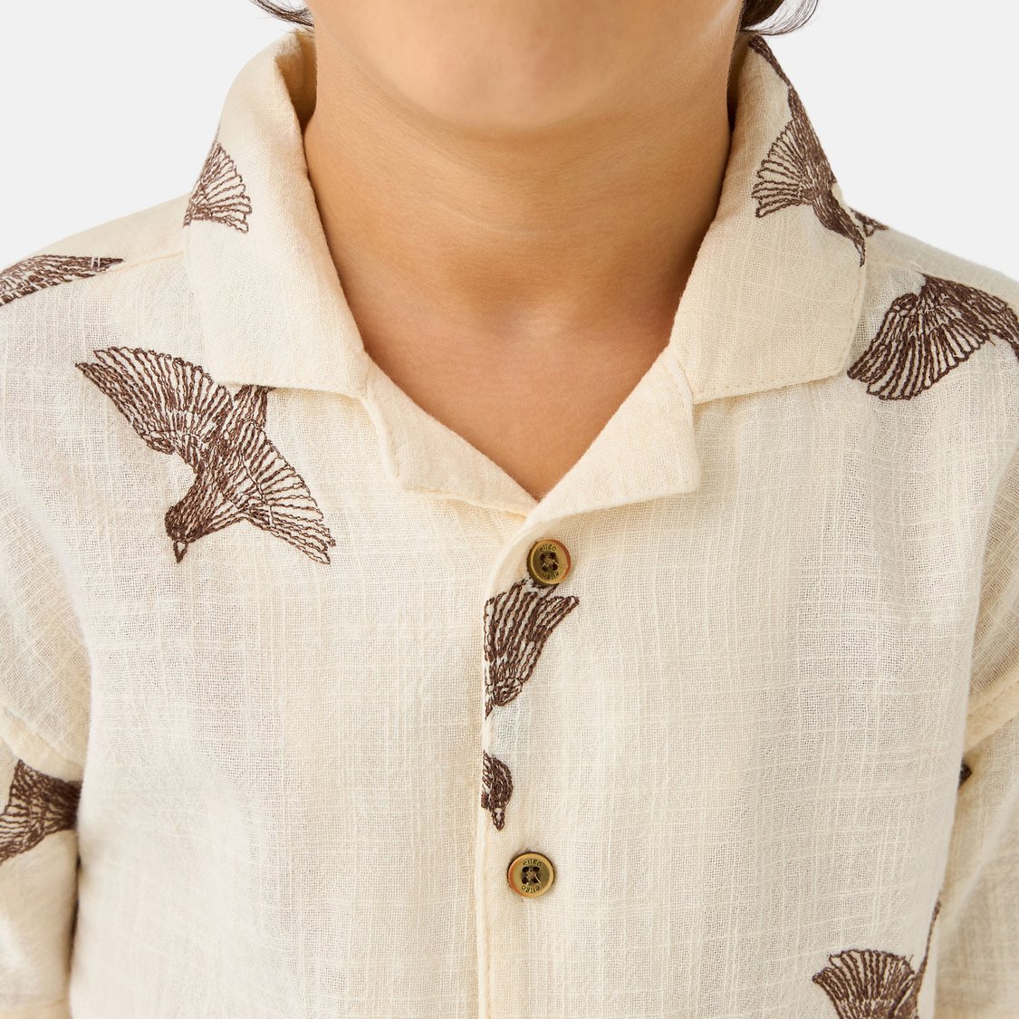 Juniors Bird Embroidered Collared Neck Shirt and Shorts Set