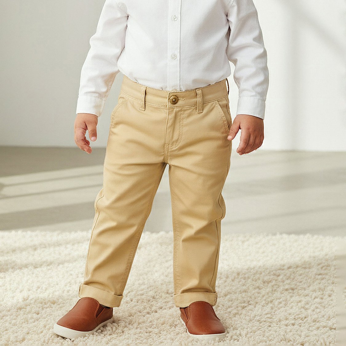 Juniors Solid Trousers with Button Closure