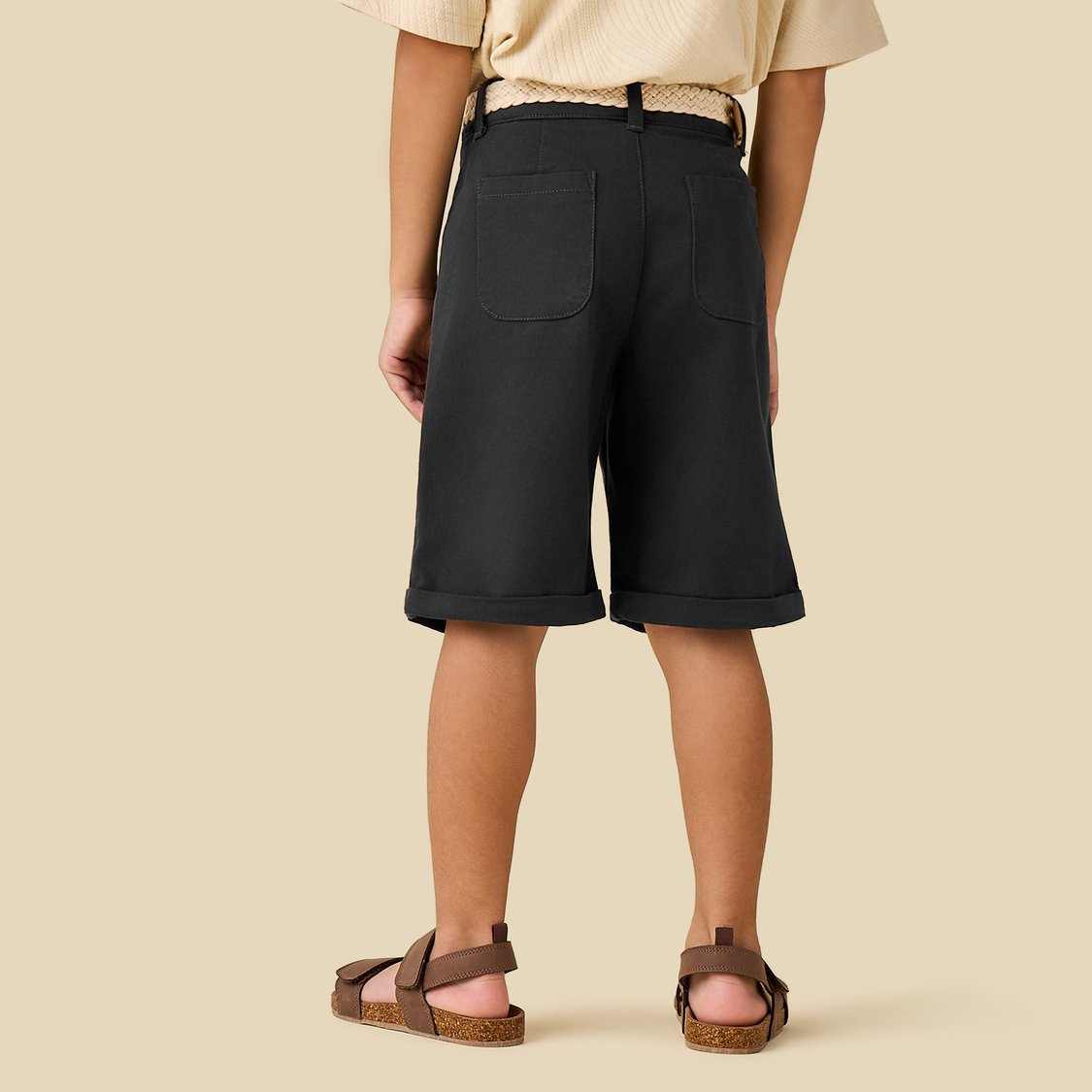 Juniors Buttoned Waist Solid Shorts with Belt