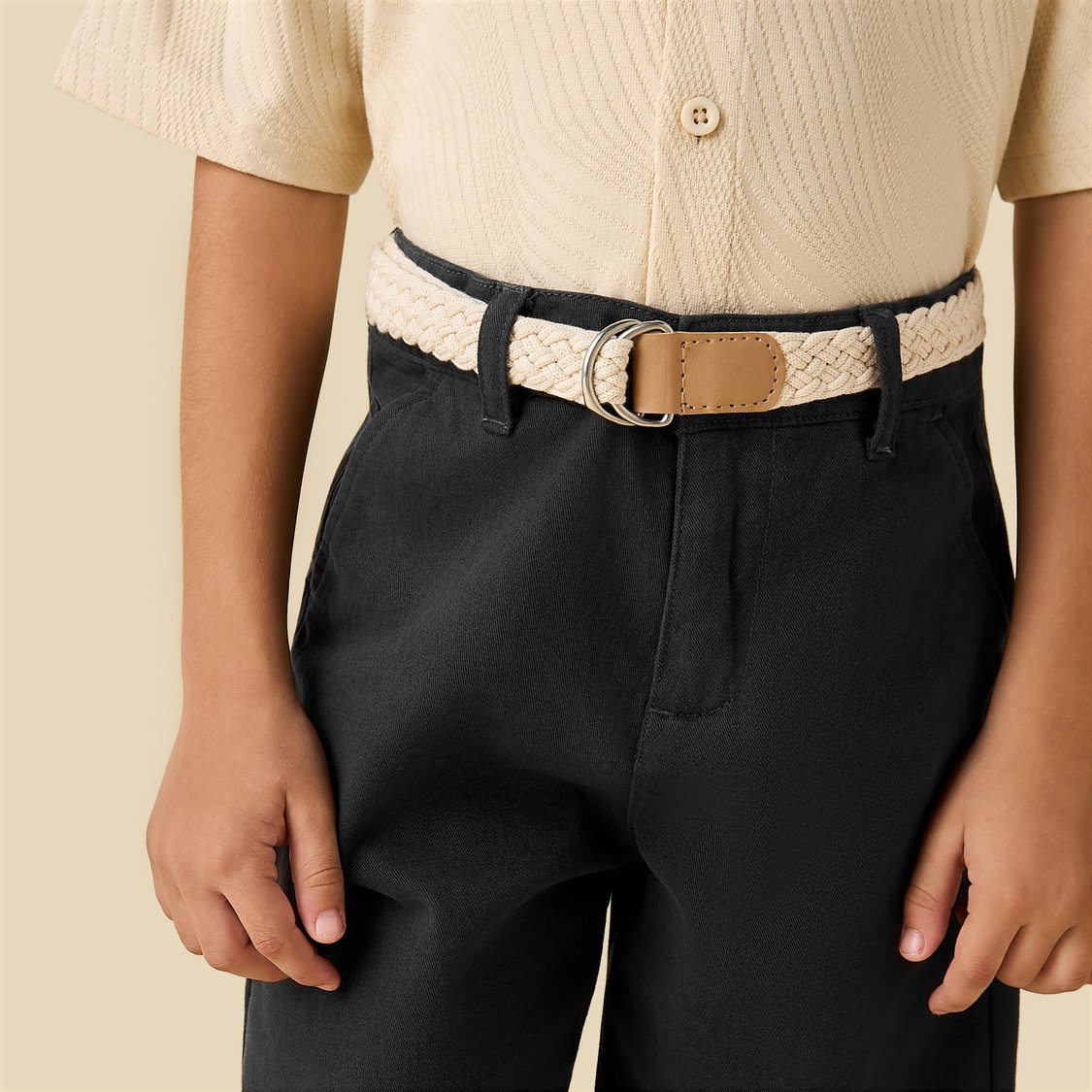 Juniors Buttoned Waist Solid Shorts with Belt