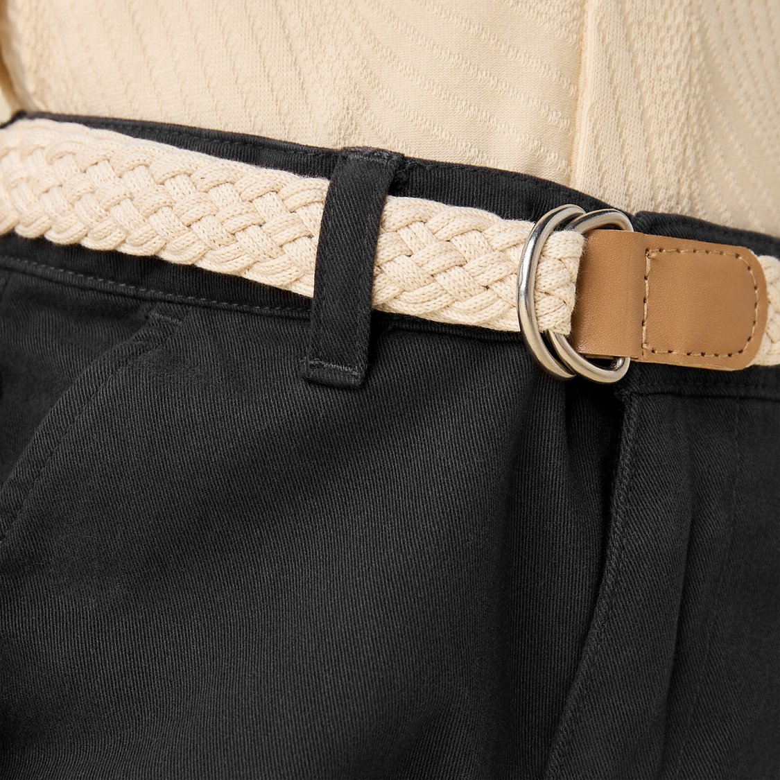 Juniors Buttoned Waist Solid Shorts with Belt
