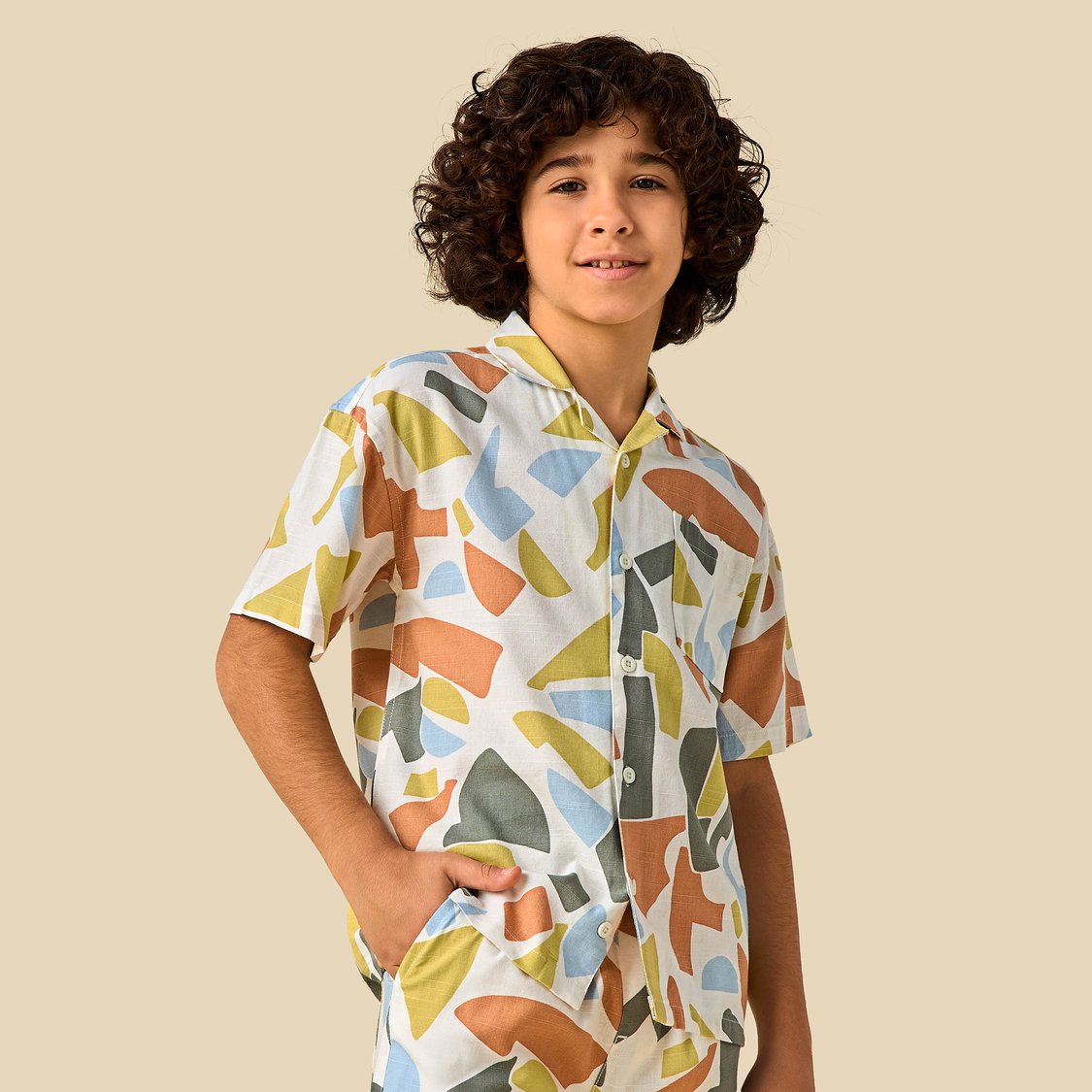 Juniors Abstract Print Shirt and Shorts Set