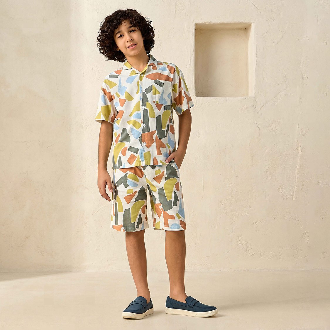 Juniors Abstract Print Shirt and Shorts Set