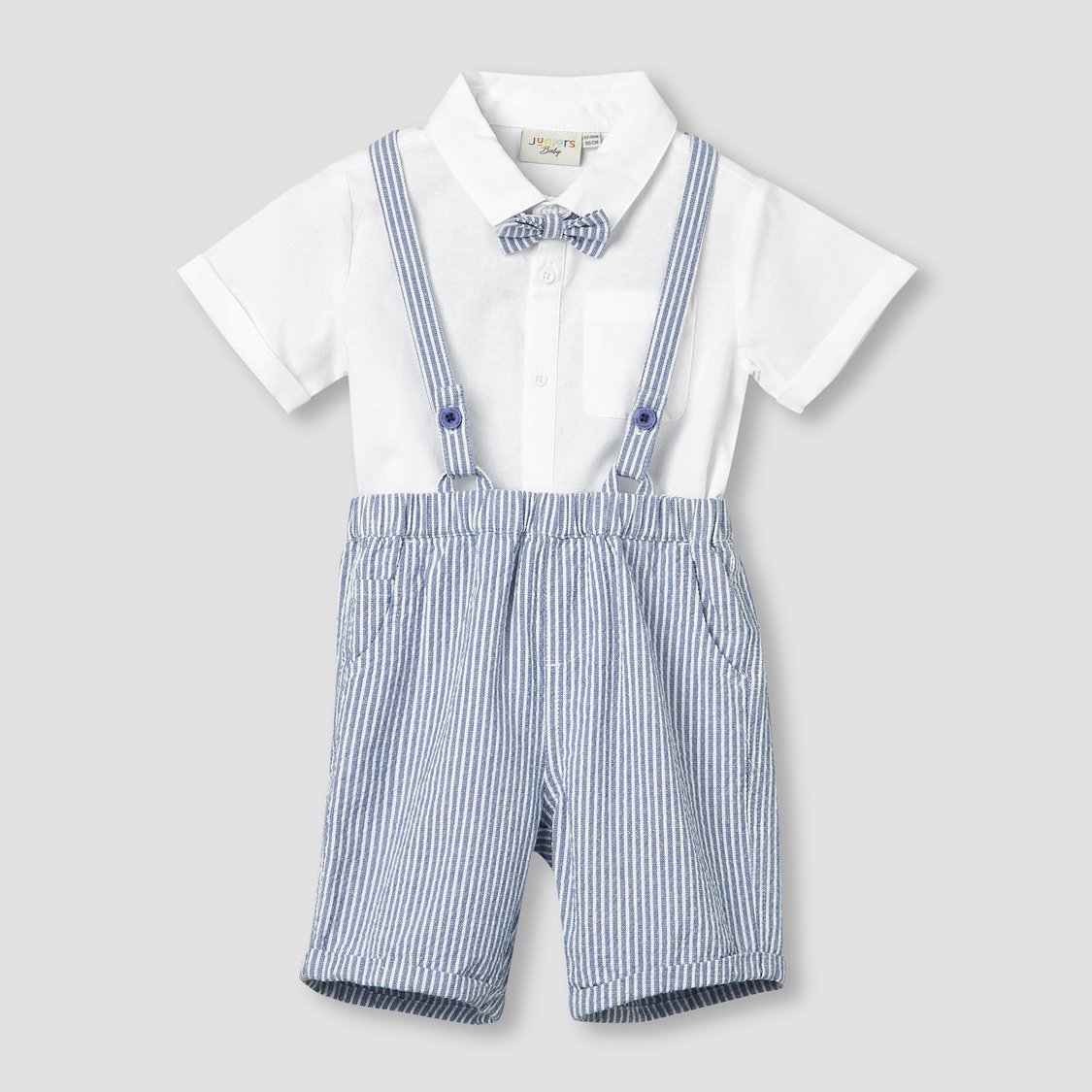 Juniors Solid Bodysuit and Striped Dungaree Set