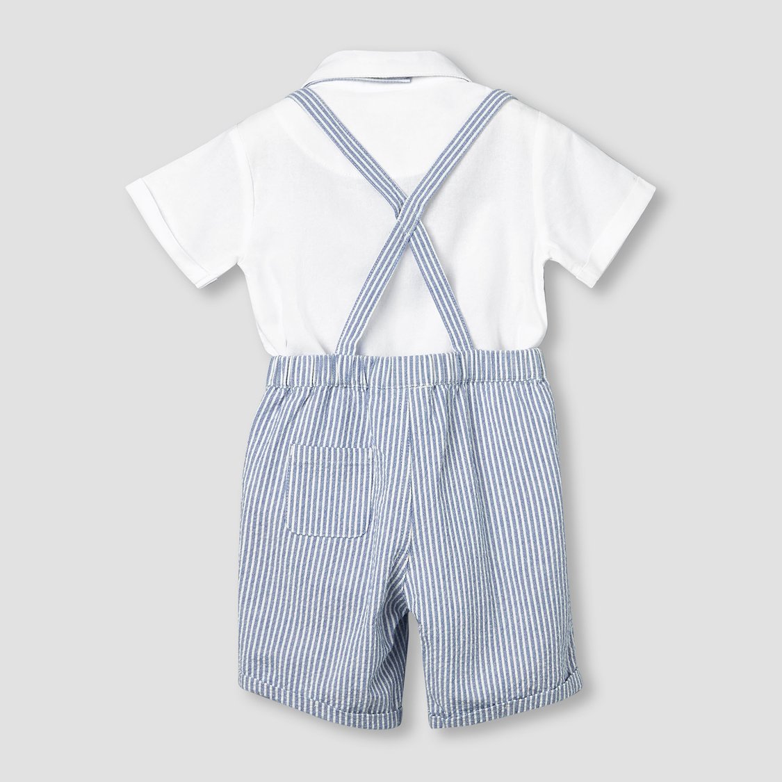 Juniors Solid Bodysuit and Striped Dungaree Set