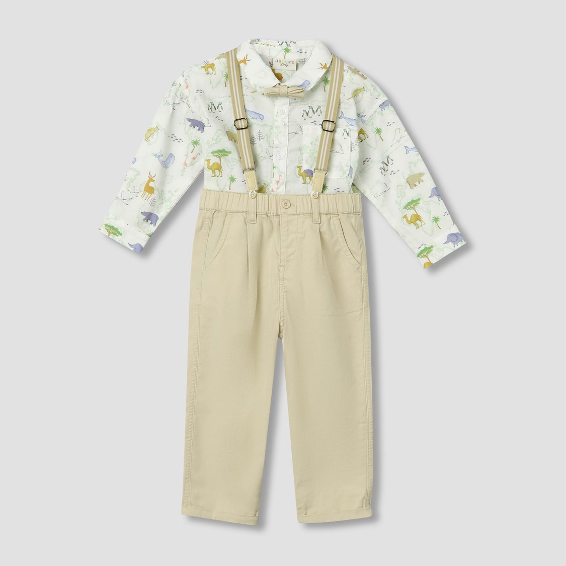Juniors Animal Print Shirt and Pants Set with Suspenders