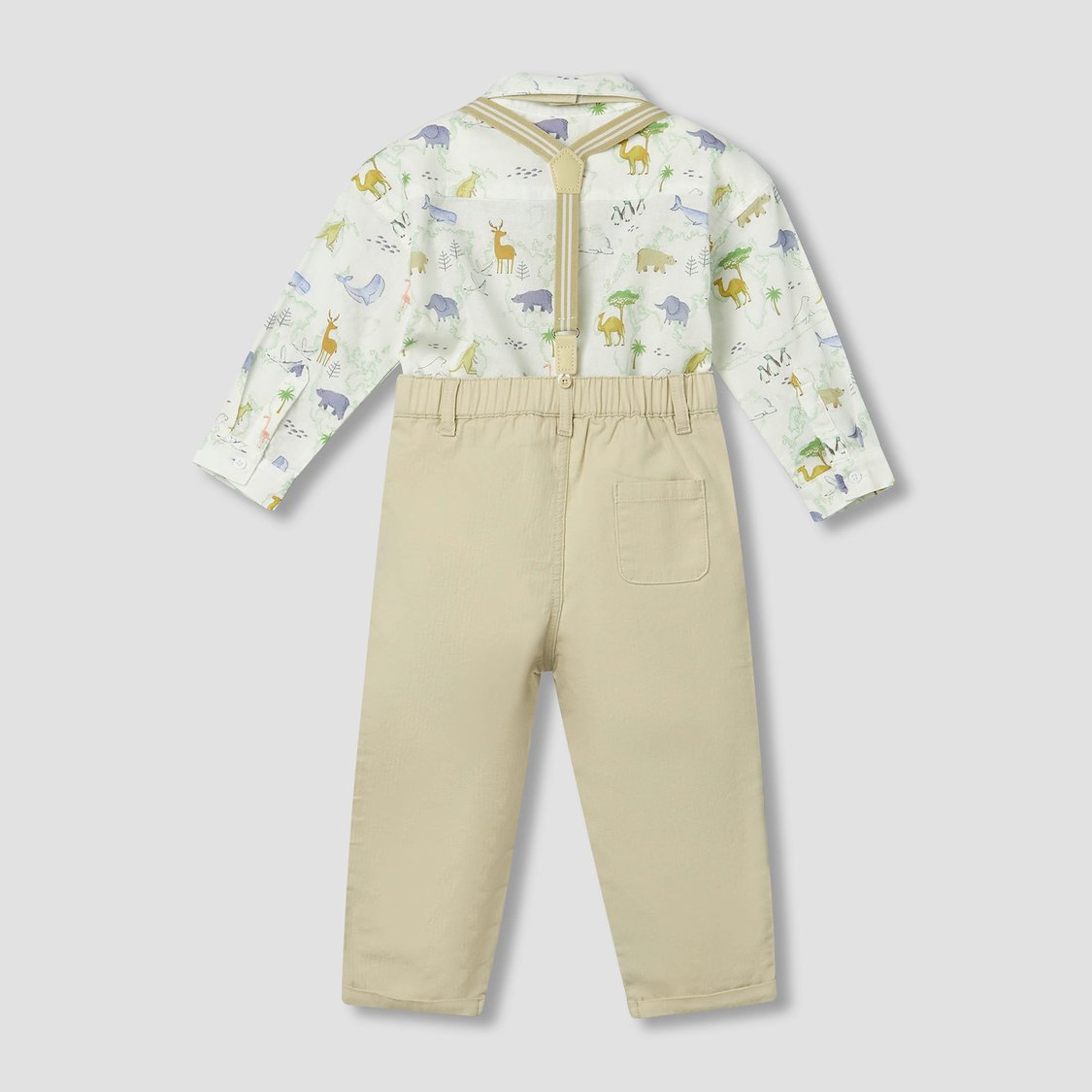 Juniors Animal Print Shirt and Pants Set with Suspenders