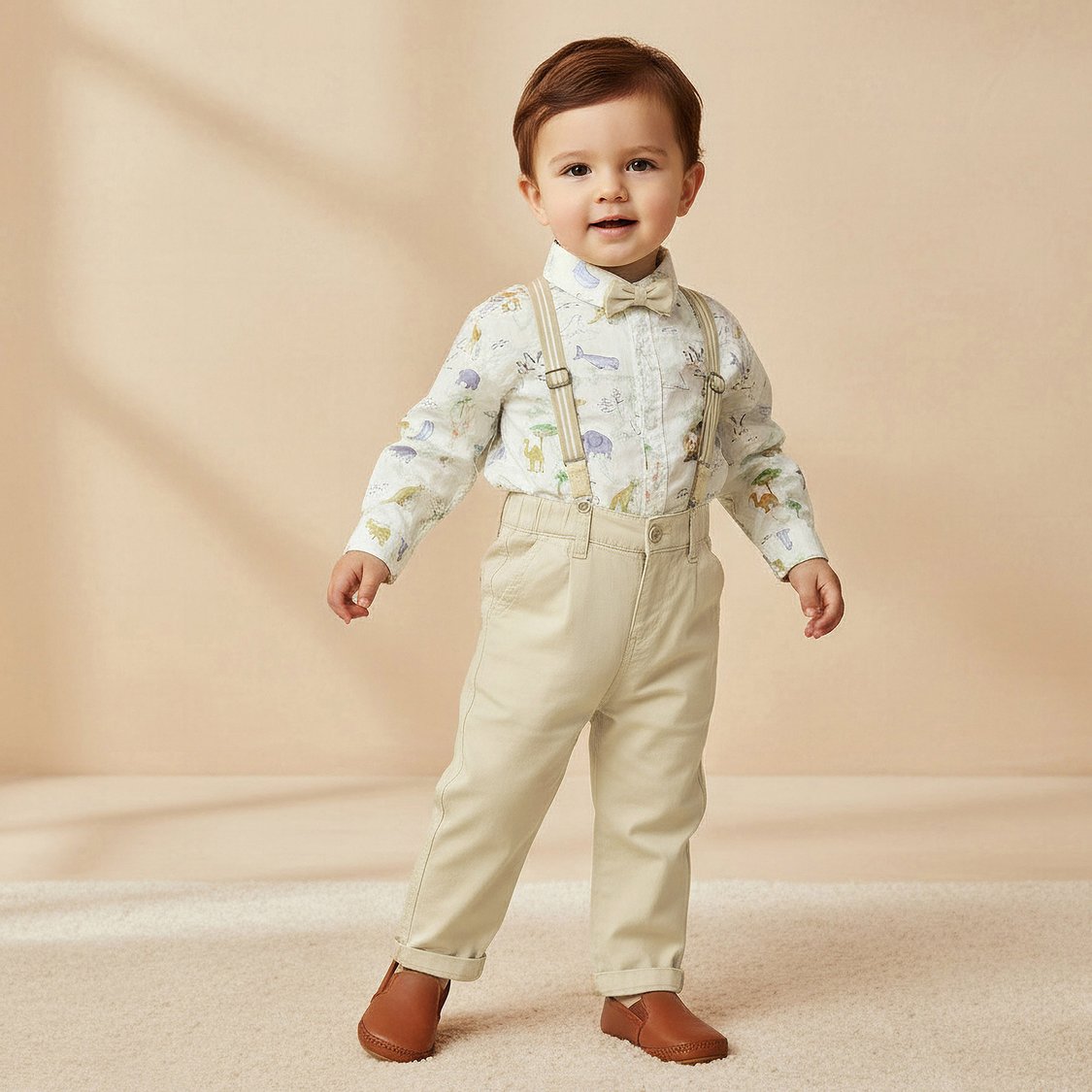 Juniors Animal Print Shirt and Pants Set with Suspenders