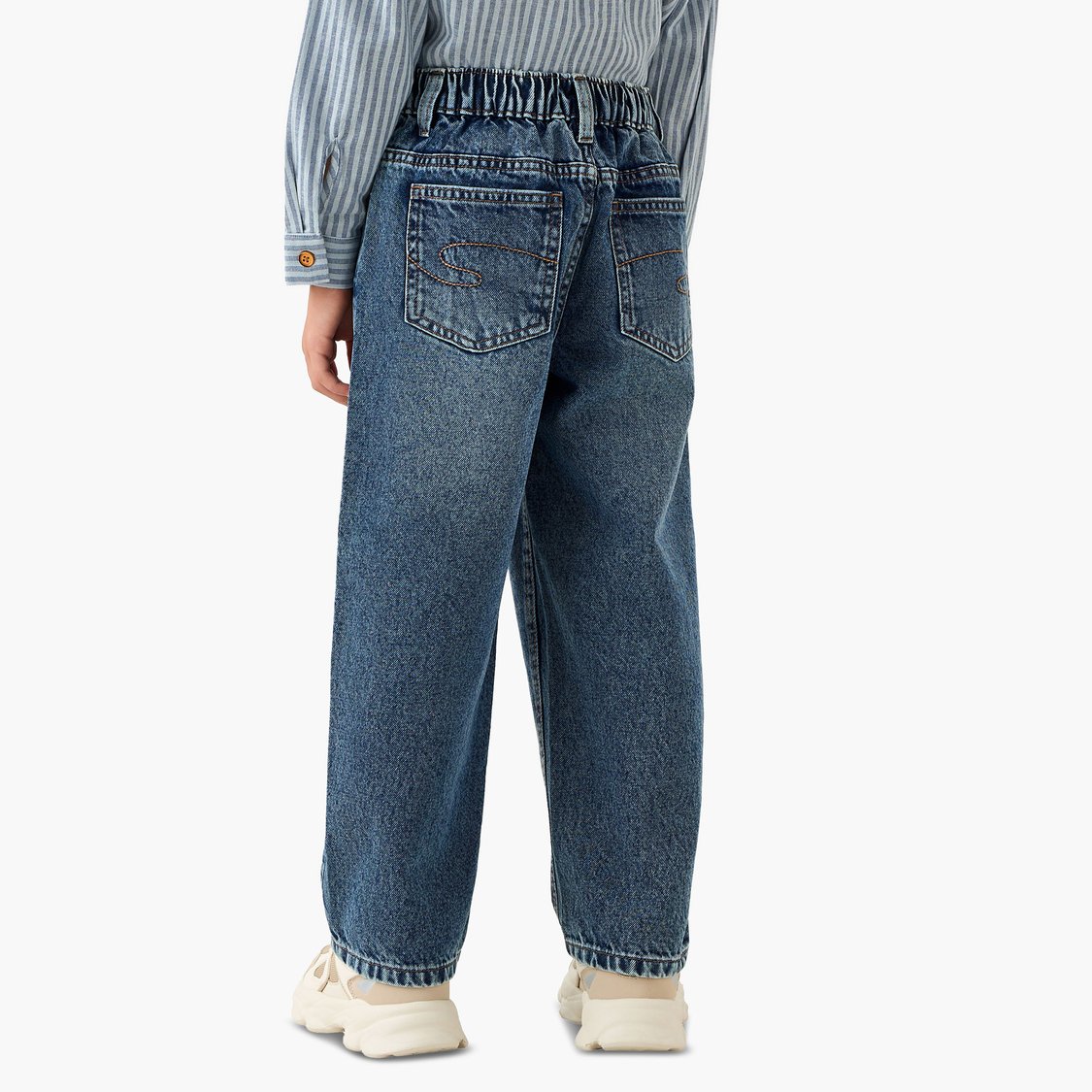 Juniors Washed Jeans with Elasticated Waist