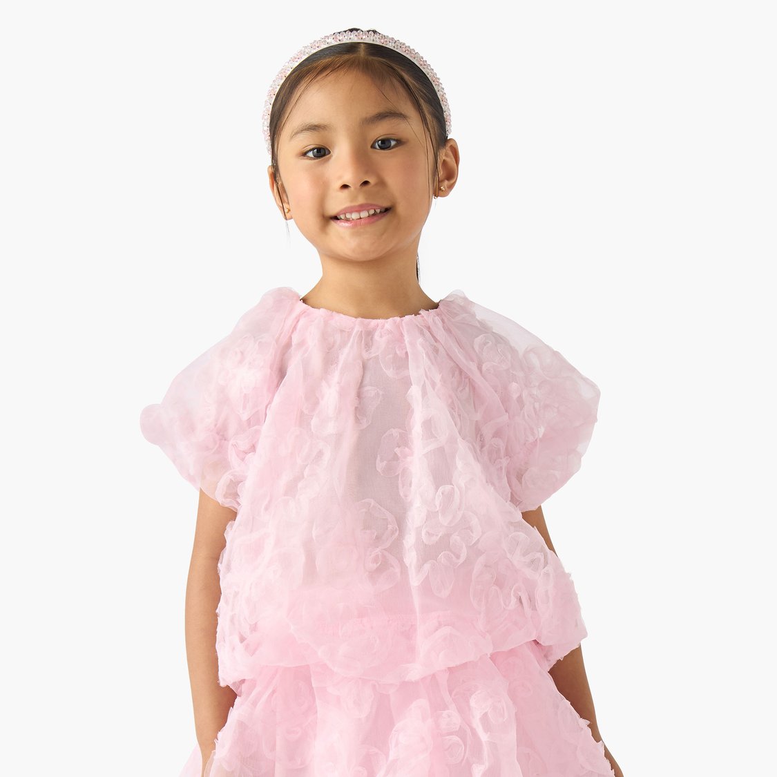 Juniors Floral Textured Balloon Top and Skirt Set