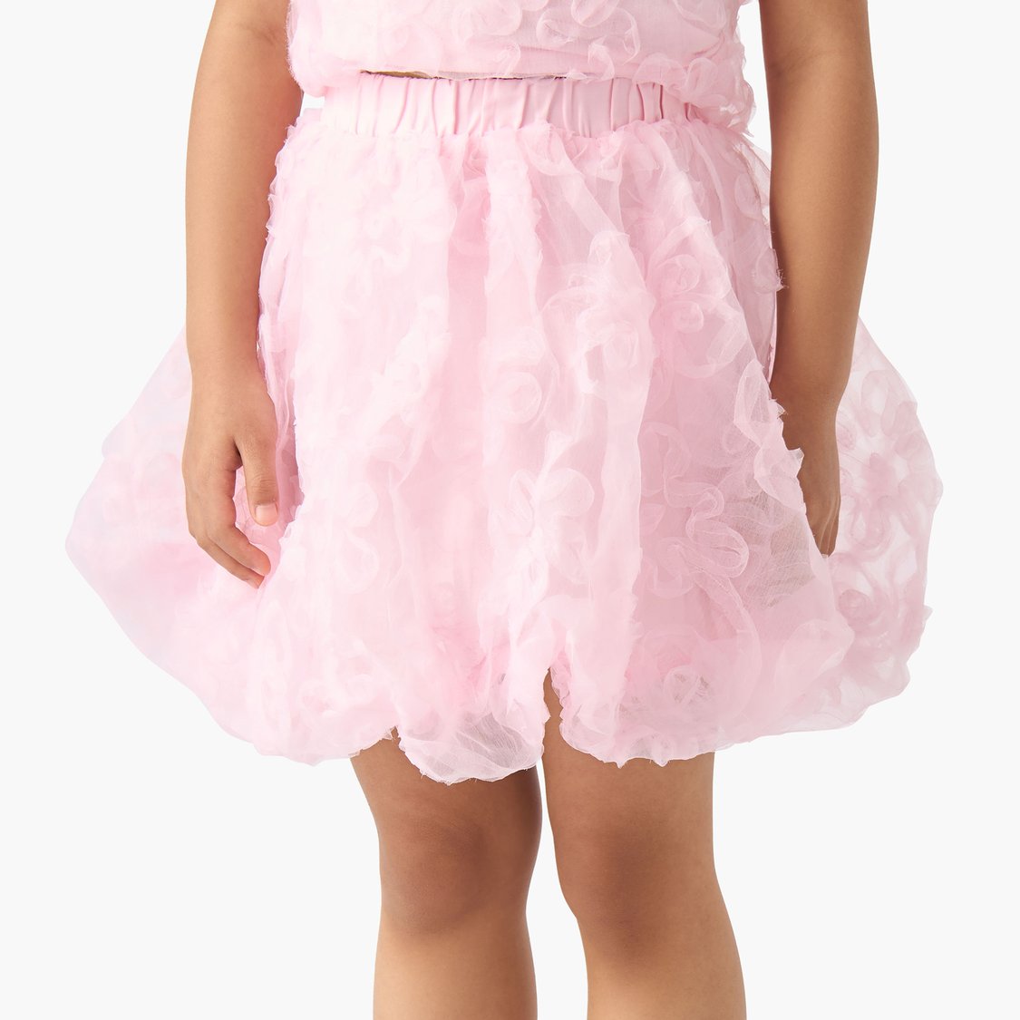 Juniors Floral Textured Balloon Top and Skirt Set