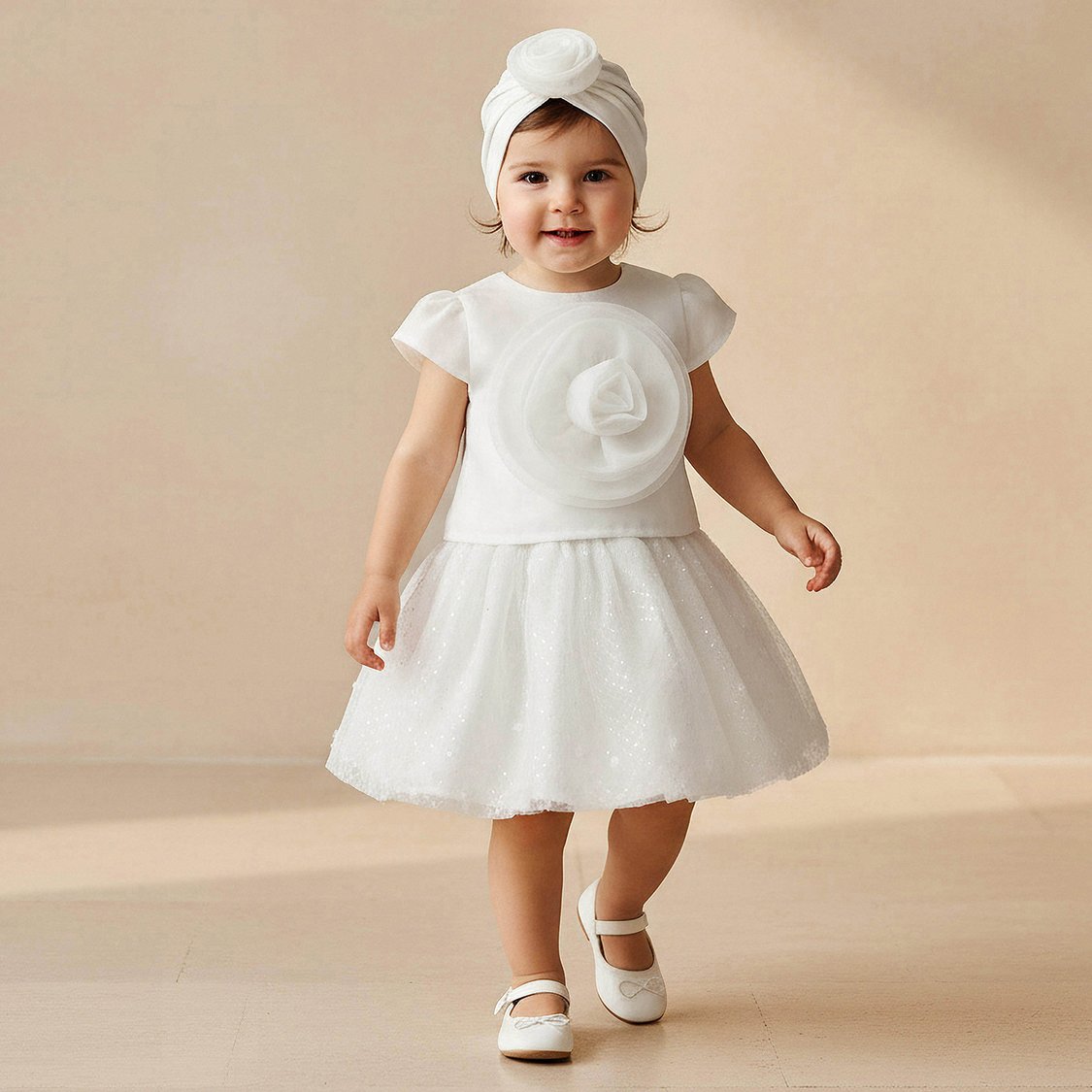 Juniors Applique Detail Top and Skirt with Turban Beanie