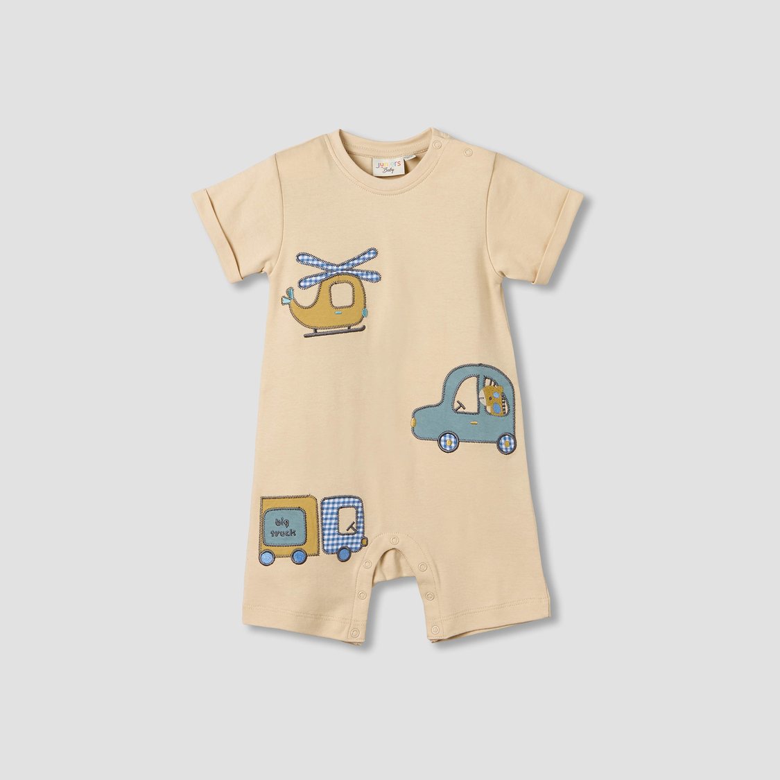 Juniors Vehicle Embroidered Romper with Button Closure