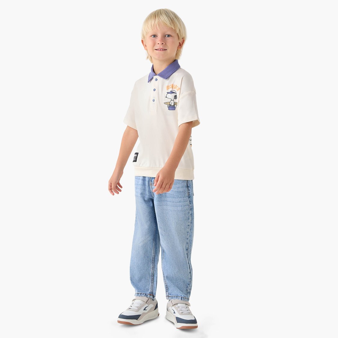 Juniors Snoopy Print Polo T-shirt