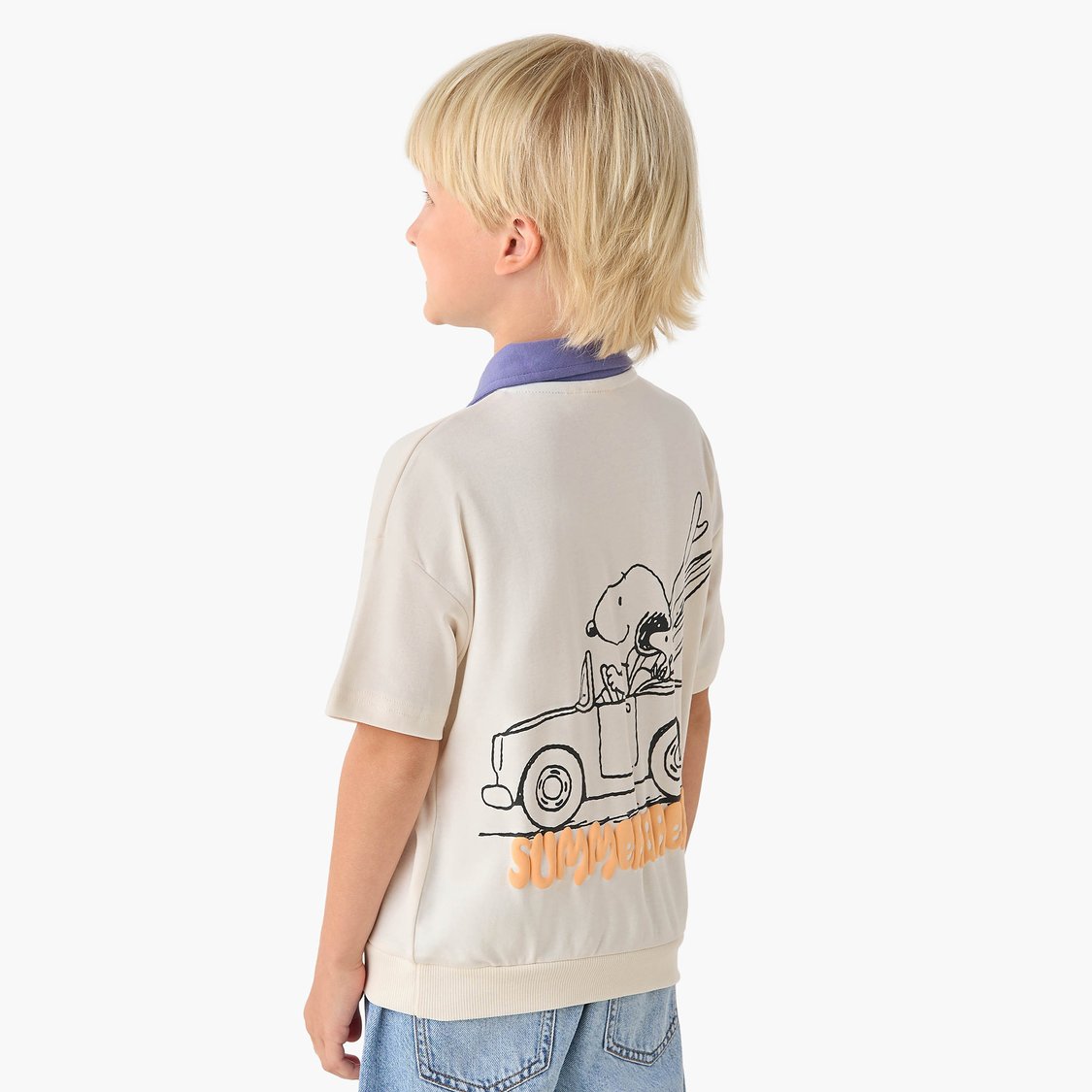 Juniors Snoopy Print Polo T-shirt