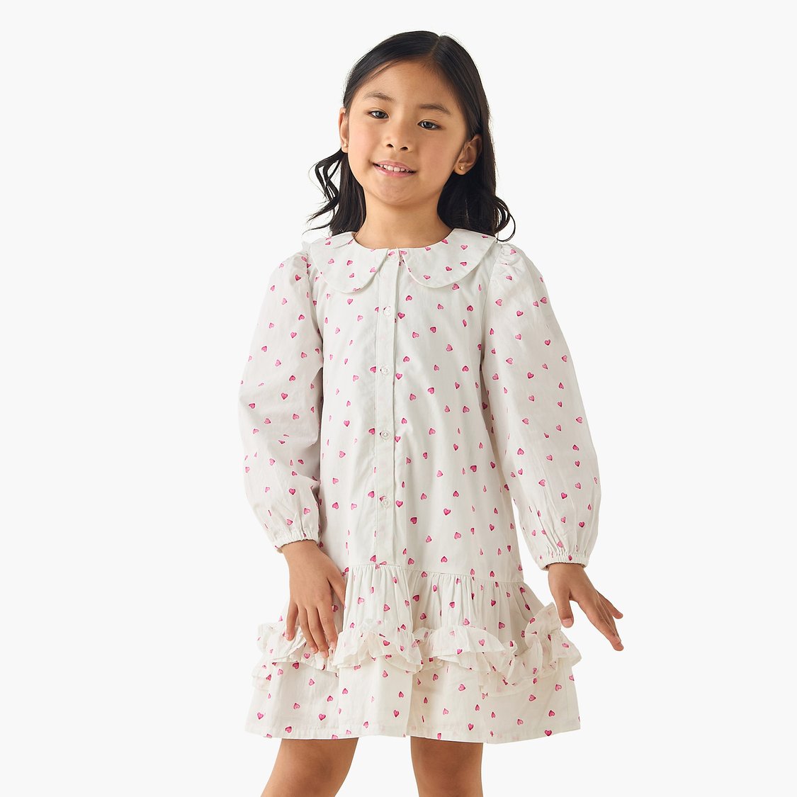 Juniors Heart Print Dress with Button Closure