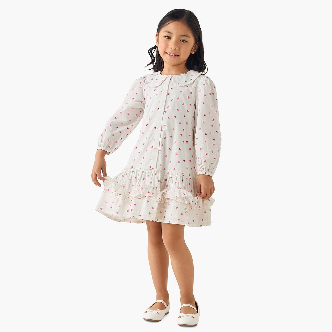 Juniors Heart Print Dress with Button Closure