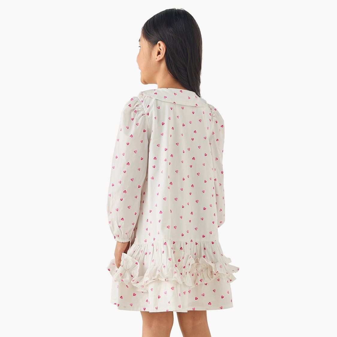 Juniors Heart Print Dress with Button Closure