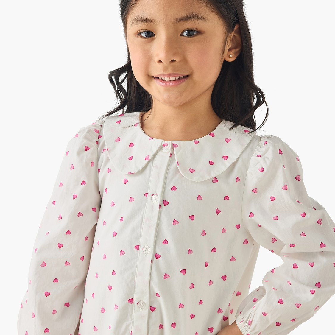 Juniors Heart Print Dress with Button Closure