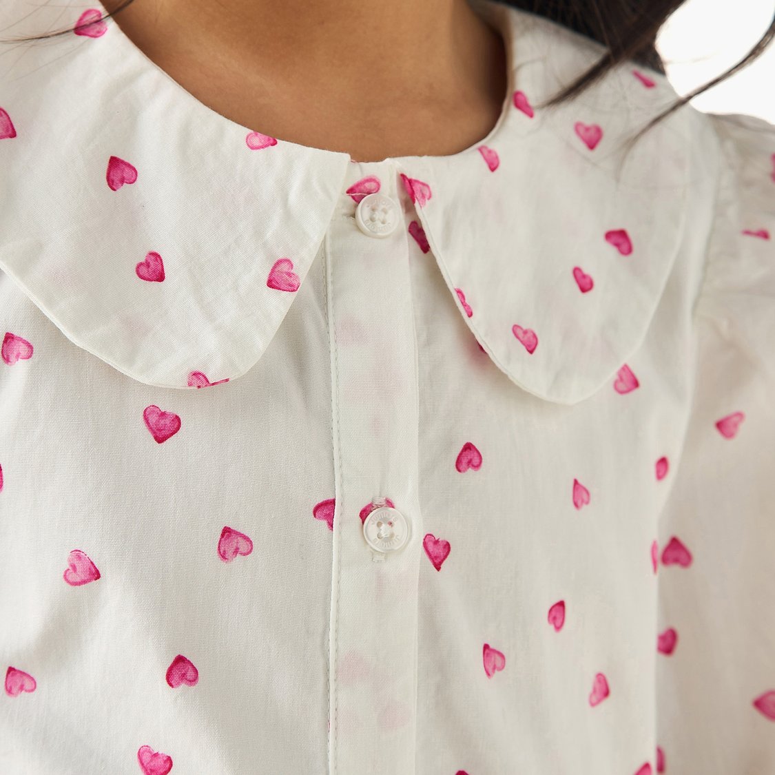 Juniors Heart Print Dress with Button Closure