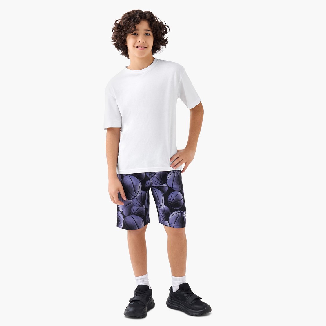 Juniors Basketball Print Shorts with Drawstring Waistband