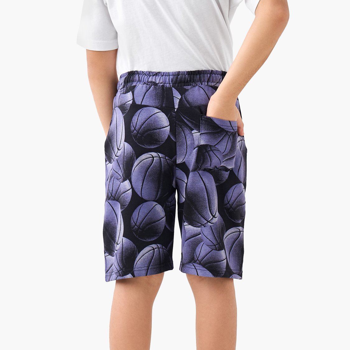 Juniors Basketball Print Shorts with Drawstring Waistband