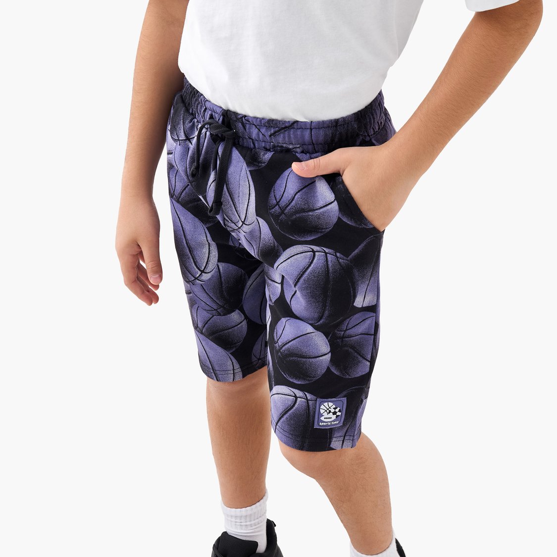 Juniors Basketball Print Shorts with Drawstring Waistband