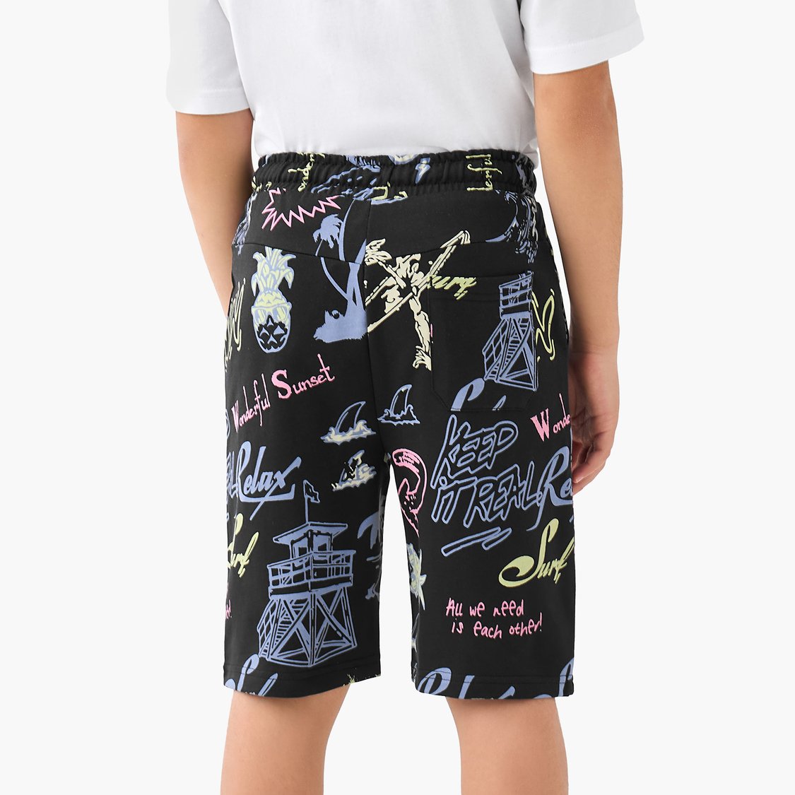 Juniors Graphic Print Shorts with Drawstring Waistband
