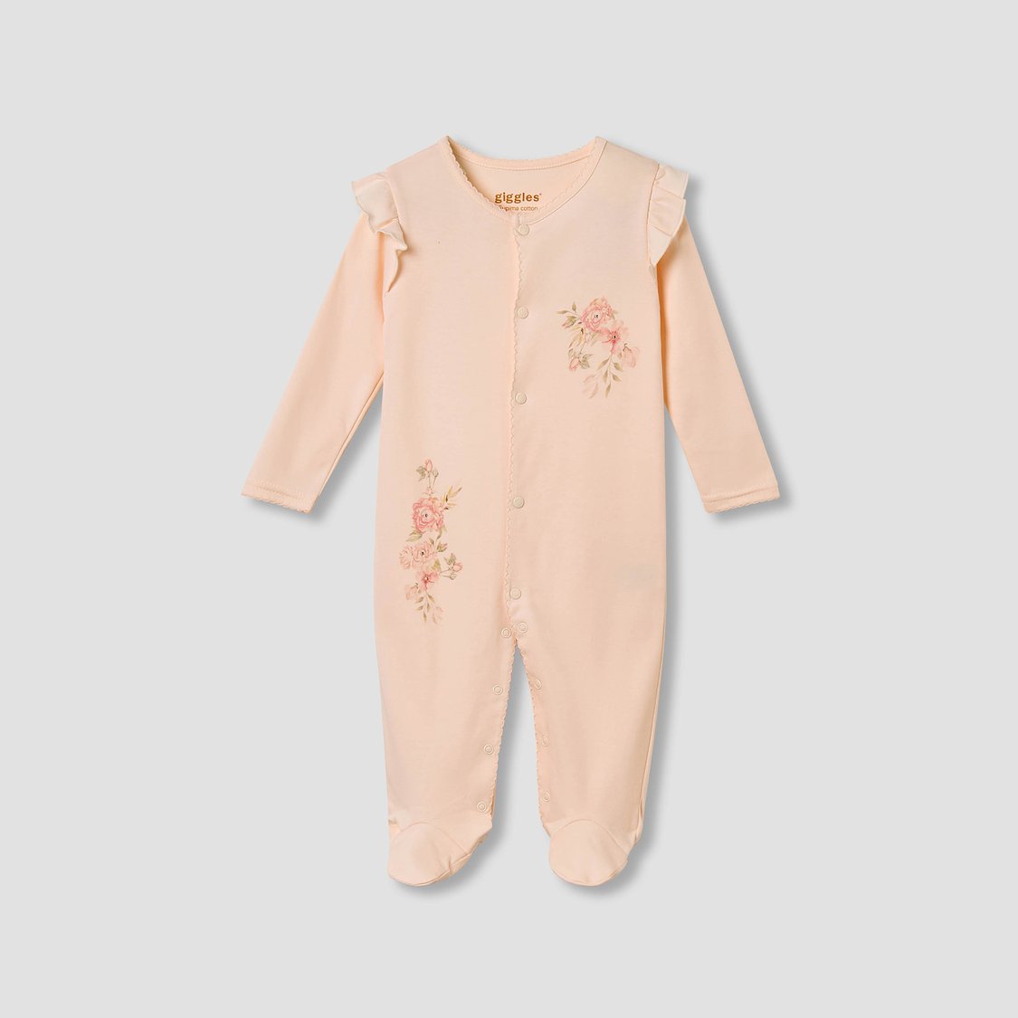 Giggles Floral Print Sleepsuit with Ruffle Detail