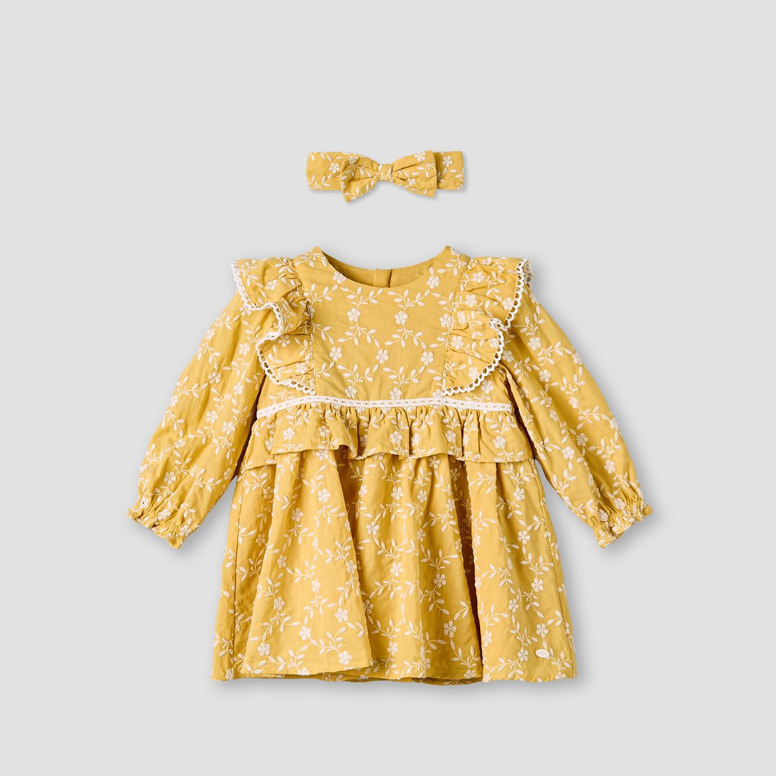 Giggles Floral Embroidered Dress with Hairband