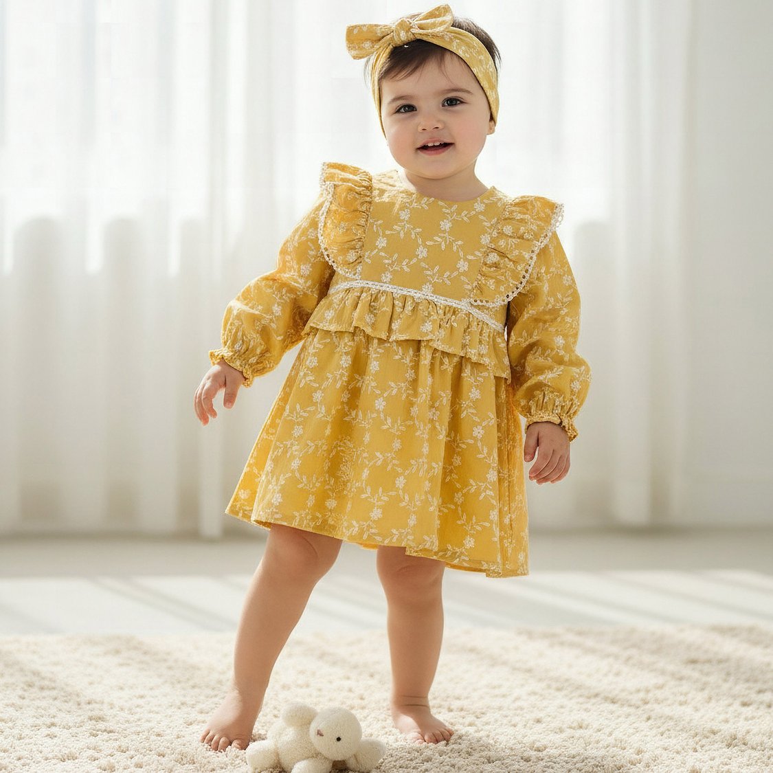 Giggles Floral Embroidered Dress with Hairband