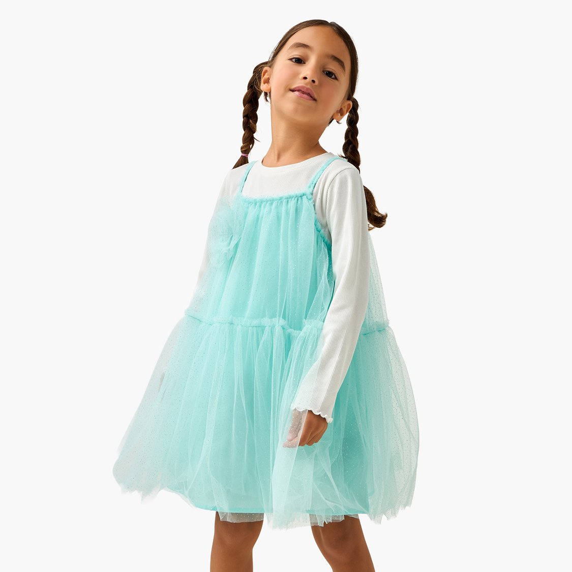 Juniors Floral Applique Dress with T-shirt Set