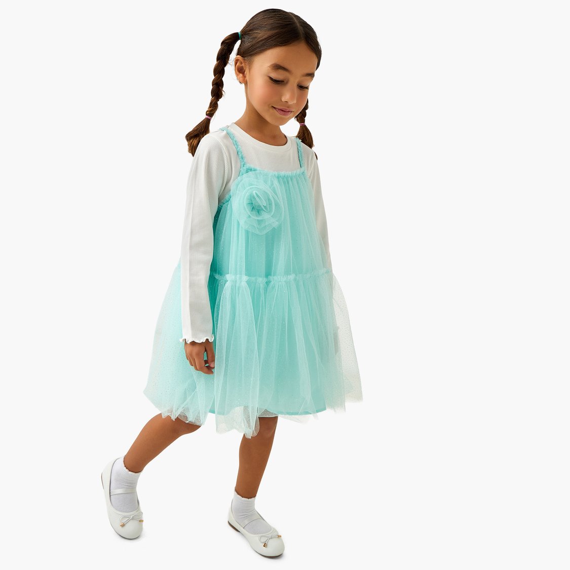Juniors Floral Applique Dress with T-shirt Set