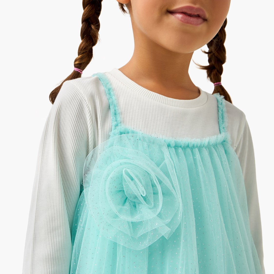 Juniors Floral Applique Dress with T-shirt Set