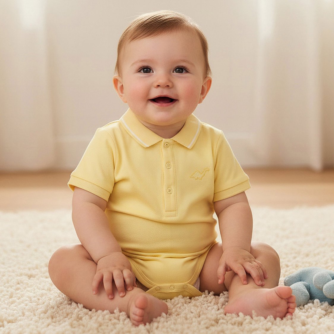 Juniors Solid Polo Bodysuit with Snap Button Closure