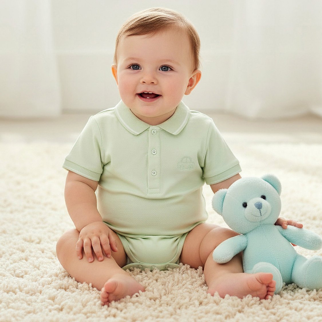 Juniors Solid Polo Bodysuit with Snap Button Closure