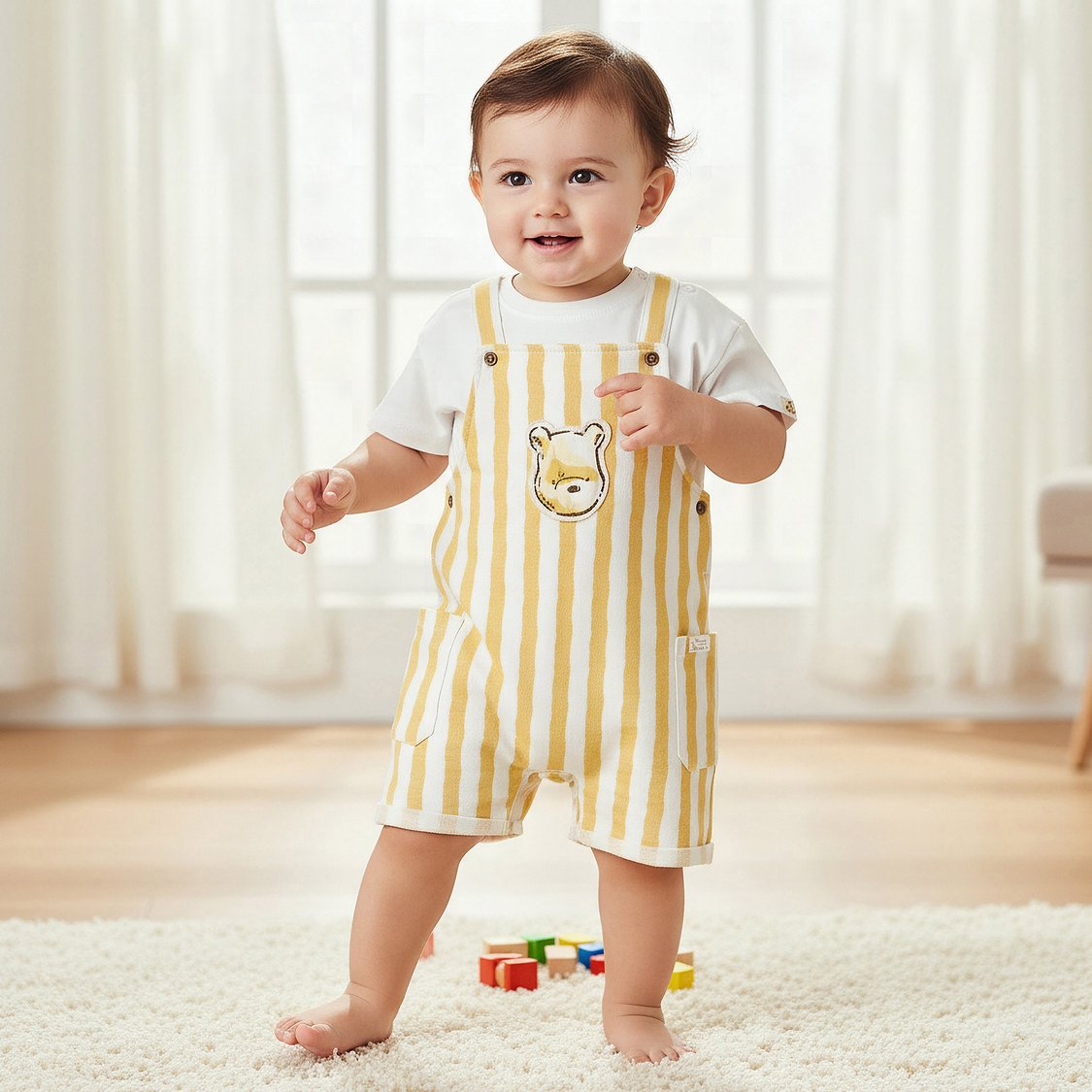 Juniors Striped Dungarees and T-shirt Set