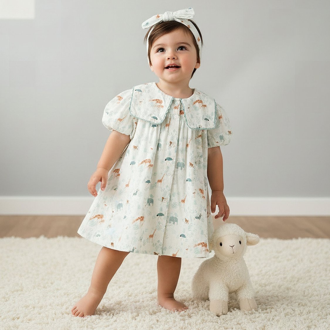 Juniors Animal Print Dress with Bow Hairband