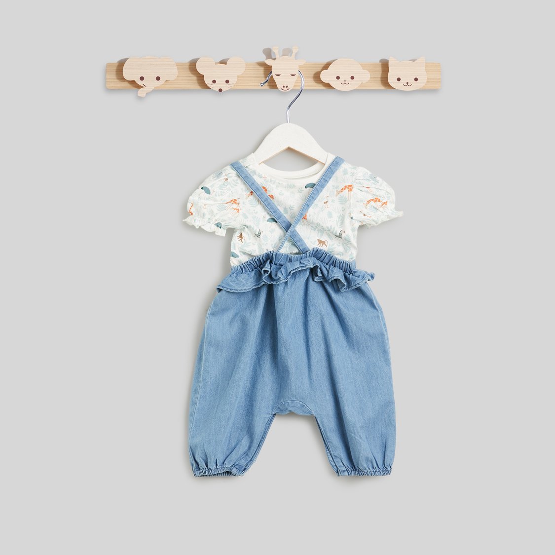 Juniors Embroidered Dungaree and T-shirt Set