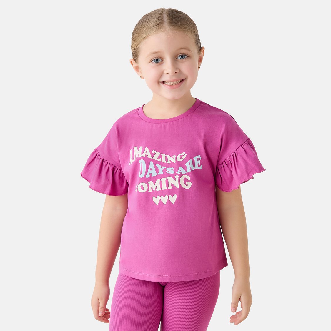 Juniors Slogan Print Ruffle Sleeves T-shirt