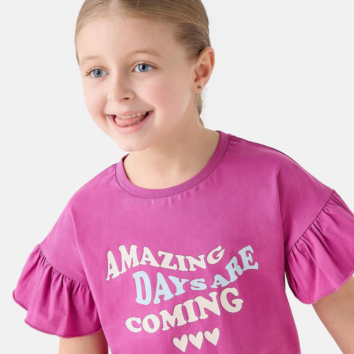 Juniors Slogan Print Ruffle Sleeves T-shirt