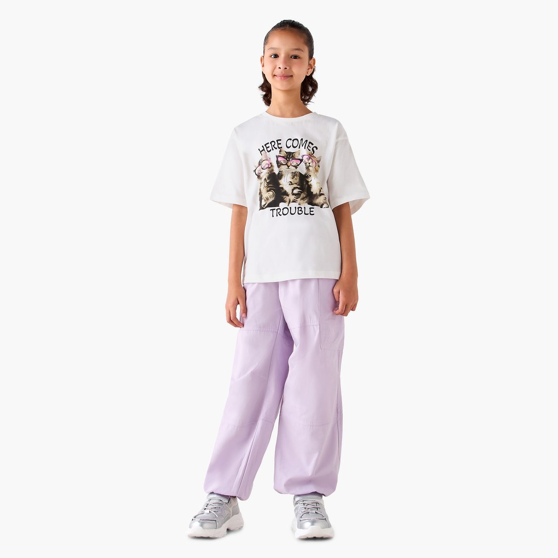 Juniors Cat Print T-shirt