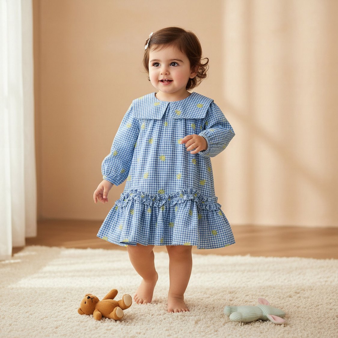 Juniors Gingham Dress with Button Closure