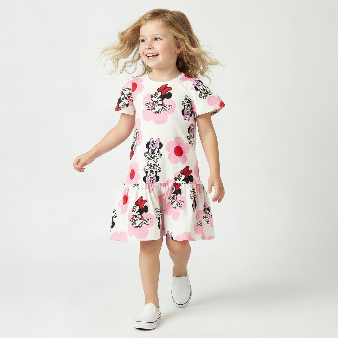Juniors Minnie Mouse Print Drop Waist Dress