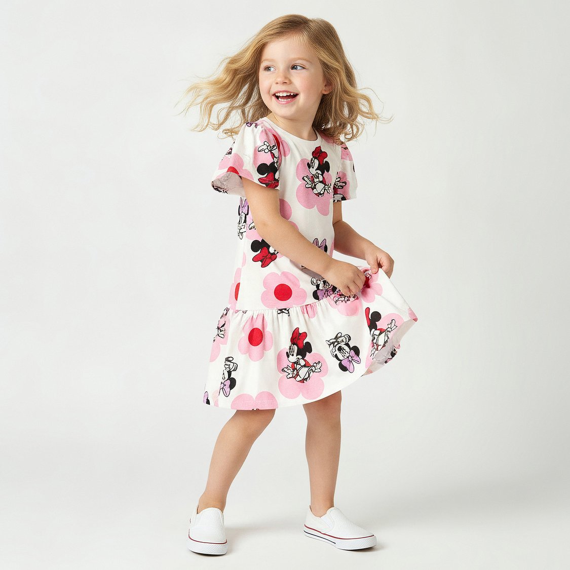 Juniors Minnie Mouse Print Drop Waist Dress