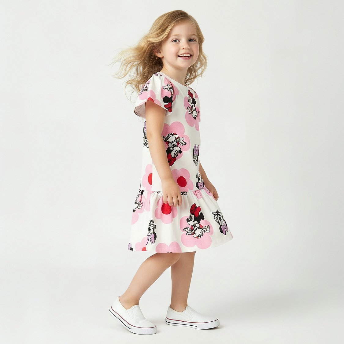 Juniors Minnie Mouse Print Drop Waist Dress