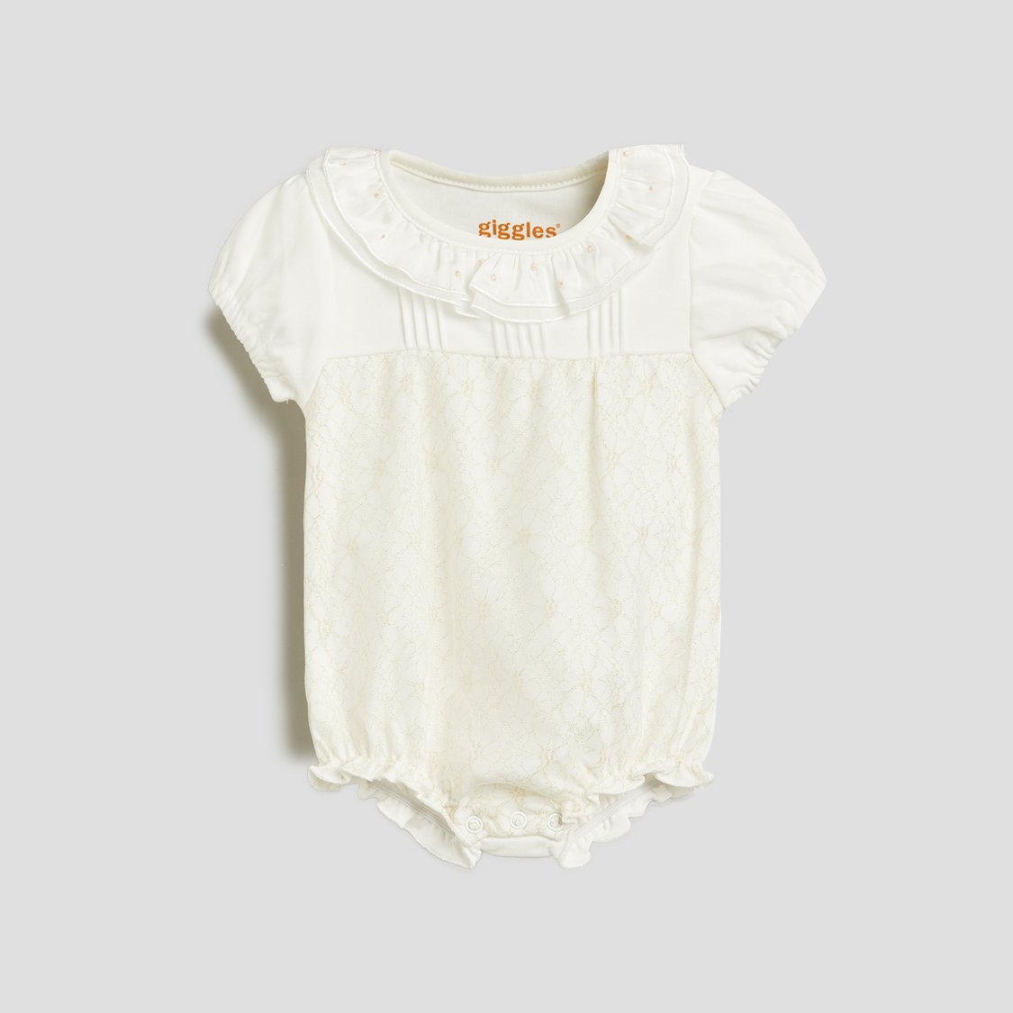 Giggles Lace Romper with Snap Button