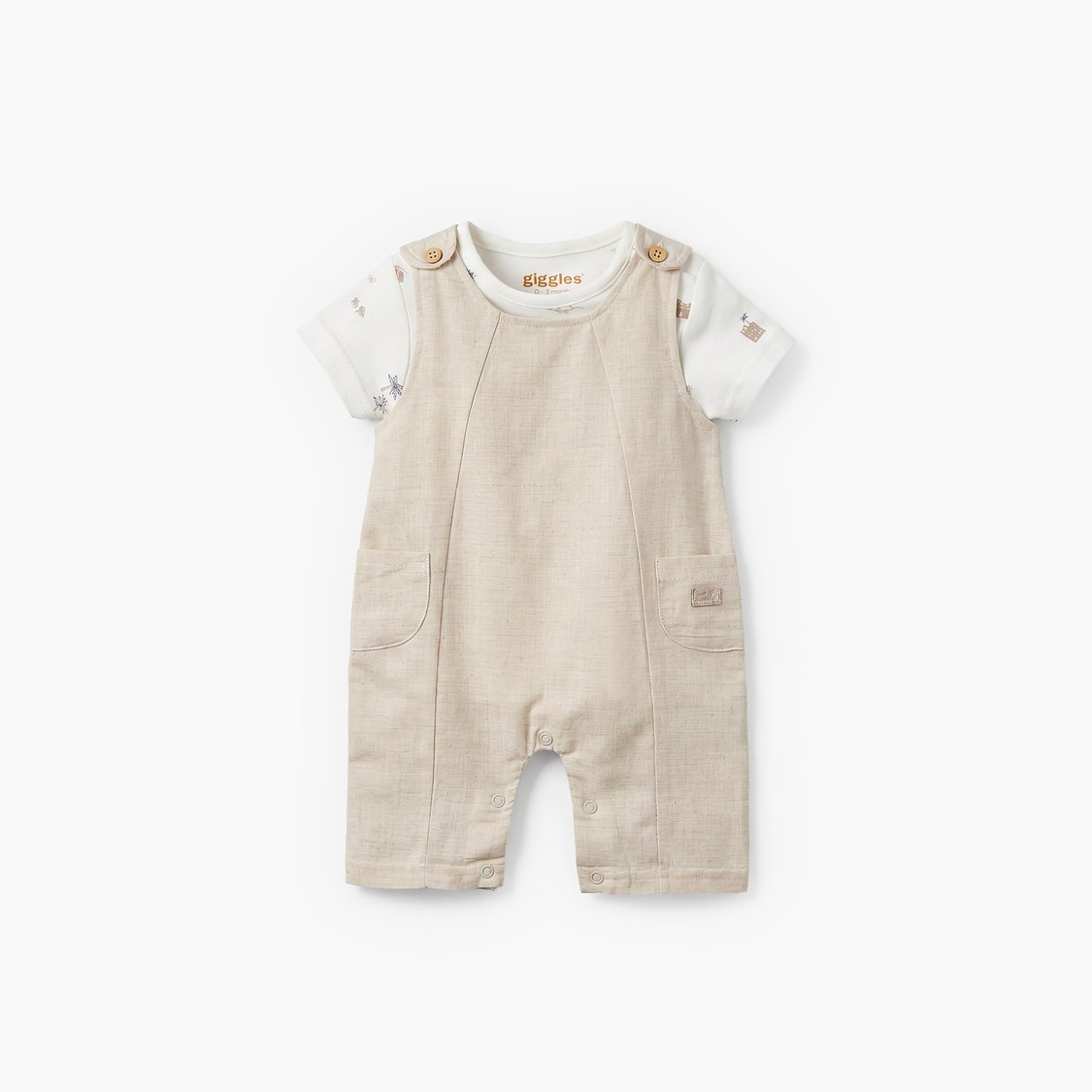 Giggles Solid Romper and T-shirt Set