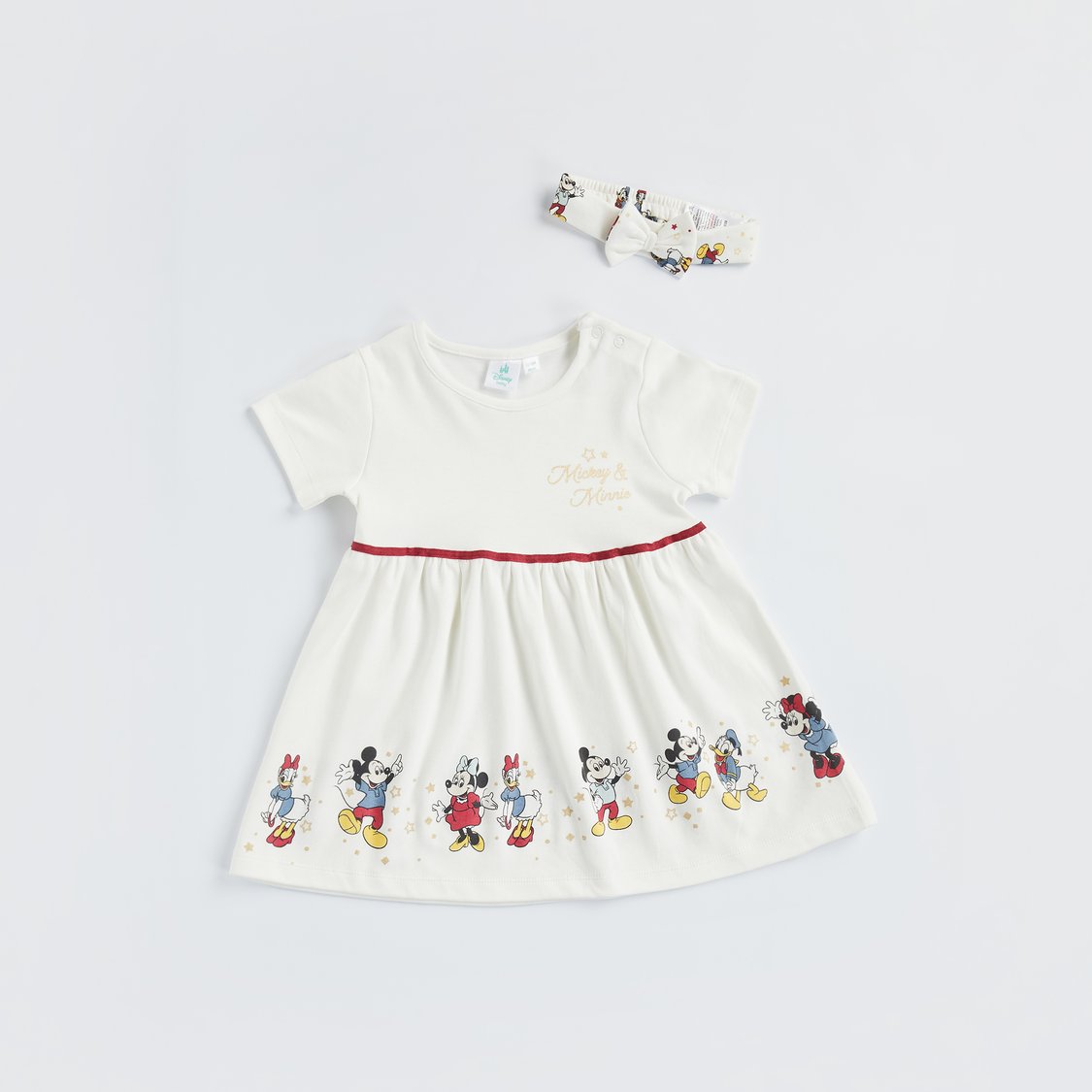 Mickey Mouse and Friends Print Dress with Headband